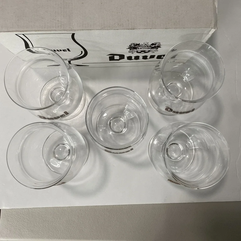 Set Of 5 Duvel Large Tulip Beer Glass with Gold Duvel Logo